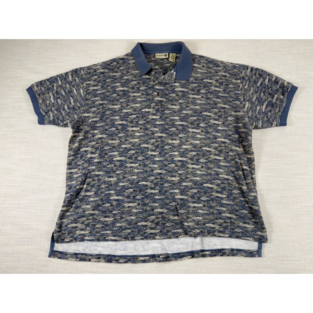 Fieldmaster Mens Blue Abstract Fish Print Cotton Polo Shirt XL Short Sleeve